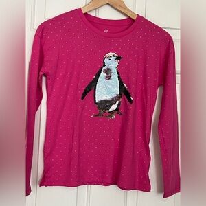 GAP Fuchsia Long Sleeve Tee with Penguin Design